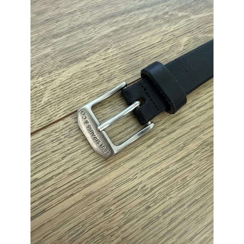 LEVI kids m black leather silver buckle western belt basic school church